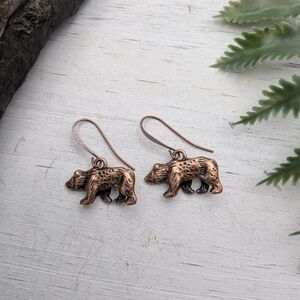 Copper Bear Dangle Earrings / Nature Jewelry